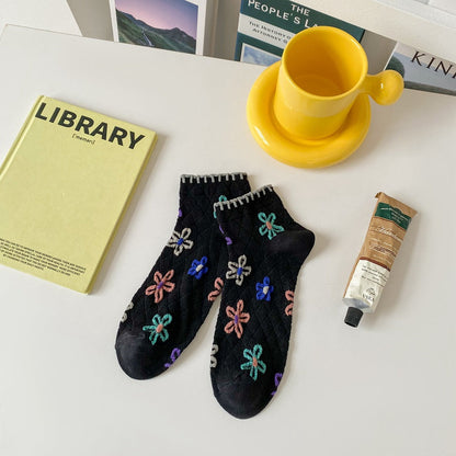 Rufia - Floral Grid Short Ankle Socks