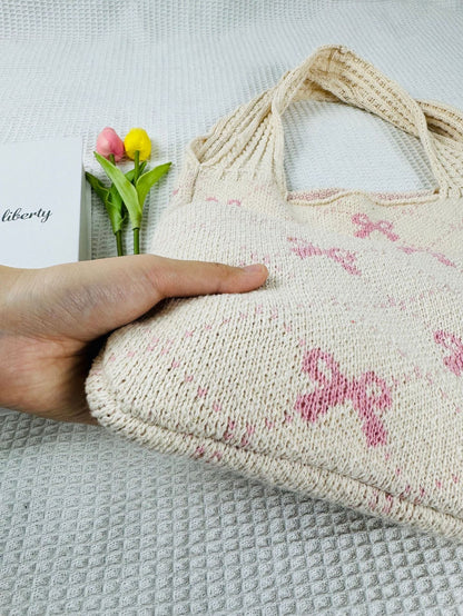 Bows Print LargeÂ Capacity Knit Shoulder Bag
