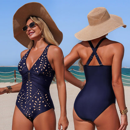 Solid Color One-Piece Swimsuit With Quick-Dry Fabric
