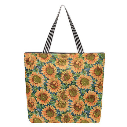 Large Capacity Tote Bag with Golden Embroidery Creative Pattern