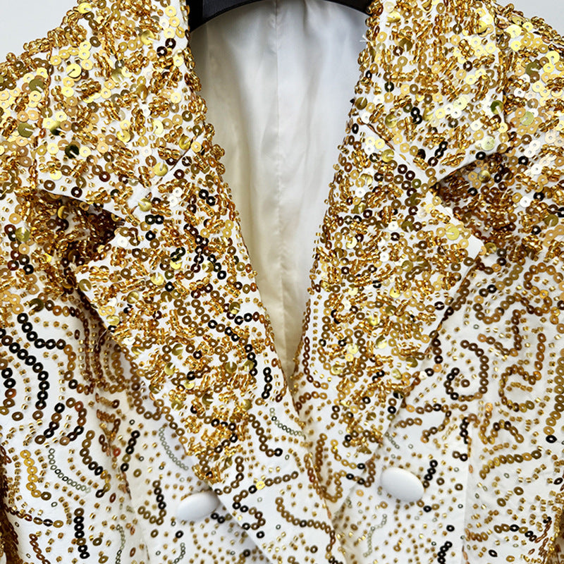 Double-Breasted Blazer Jacket with Sequins and Beading