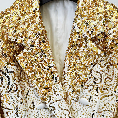 Double-Breasted Blazer Jacket with Sequins and Beading