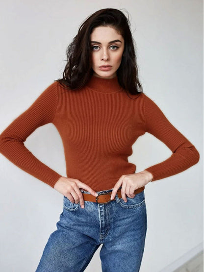 Casual Solid Turtleneck Sweater For Women