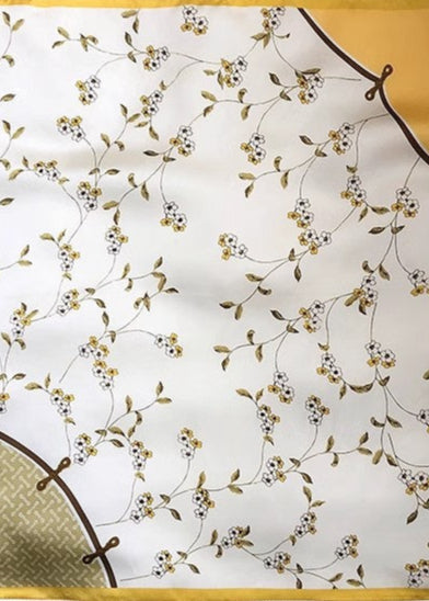 Satin Square Scarf with Yellow Floral Border