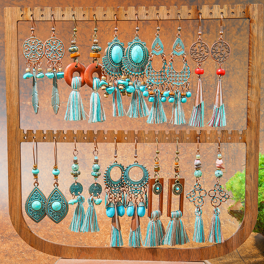 Bohemian Vintage Tassel Earrings Set Handmade Zinc Alloy Accessories