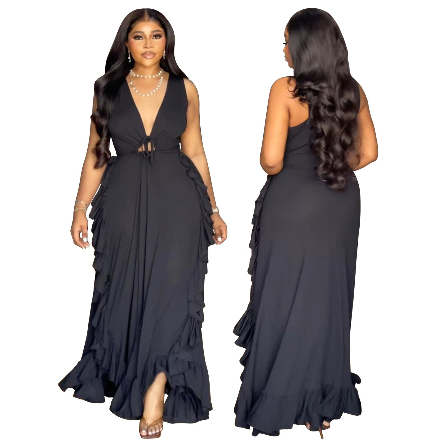 Elegant Off-The-Shoulder Ruffled Crop Top Maxi Dress