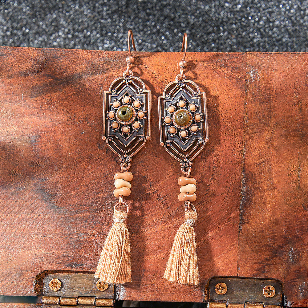 Bohemian Style Handmade Tassel Earrings with Heart-Shaped Design