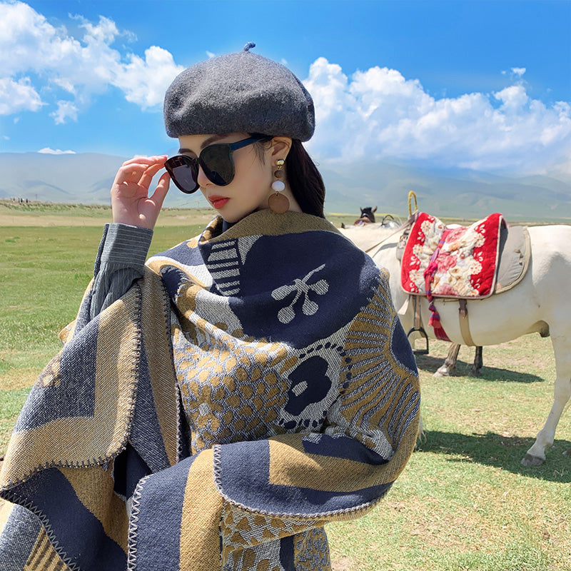 Ethnic Style Autumn And Winter Thickened Cold Resistant And Warm Keeping Cape Scarf