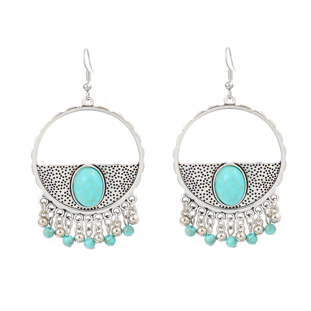 Turquoise Geometric Metal Tassel Earrings for Women