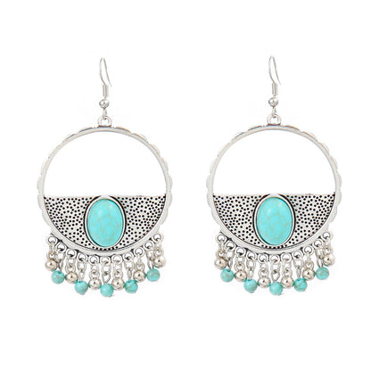 Turquoise Geometric Metal Tassel Earrings for Women
