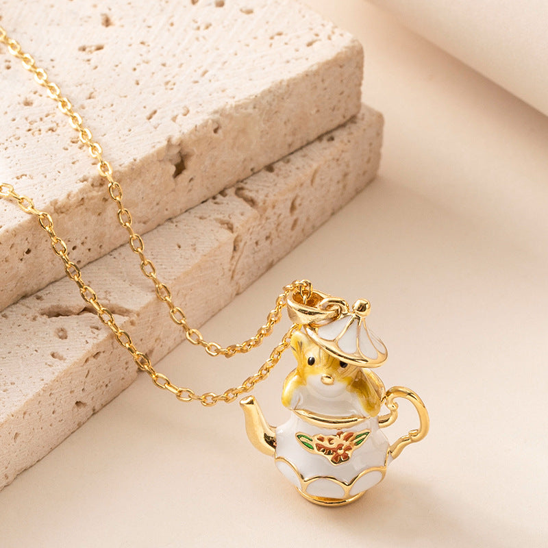 Fashionable Enamel Cartoon Teacup Necklace For Women