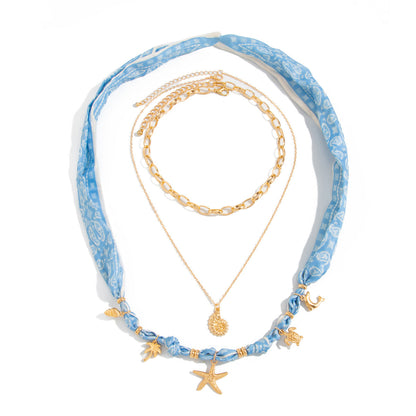 Starfish Shell Pendant Necklace Creative Layered Choker Chain For Women