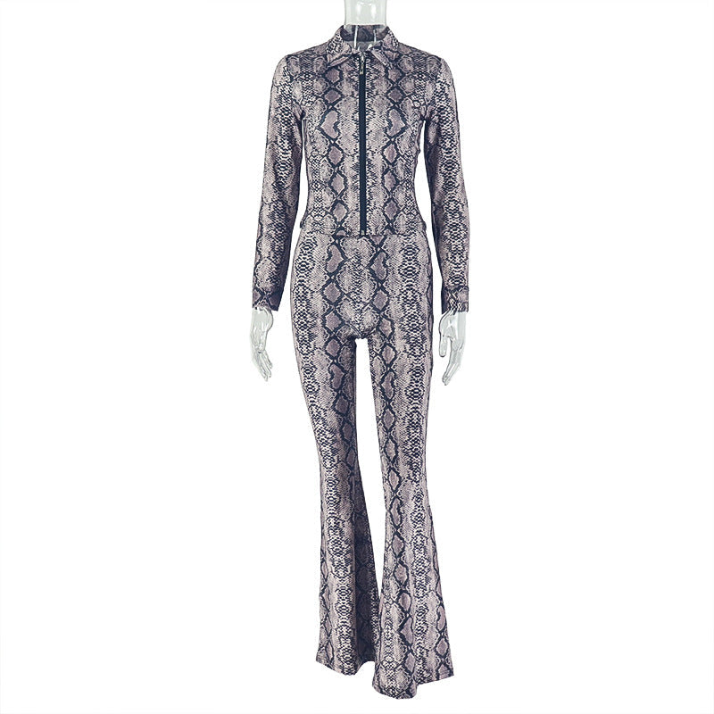 Snake Print Two-Piece Street Style Pants Set