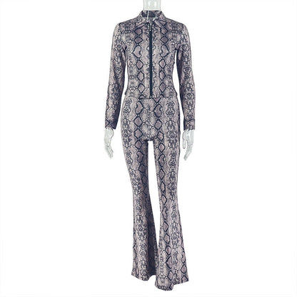 Snake Print Two-Piece Street Style Pants Set