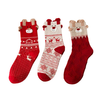 Funny Cartoon Reindeer Christmas Crew Socks Set