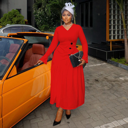 Fashionable V-Neck Maxi Dress With Ruffles