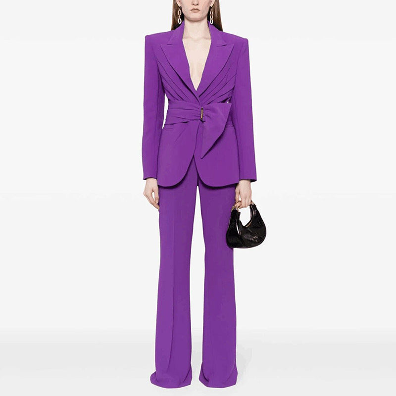Unstructured Waistbelt Slim Fit Blazer Pants Set