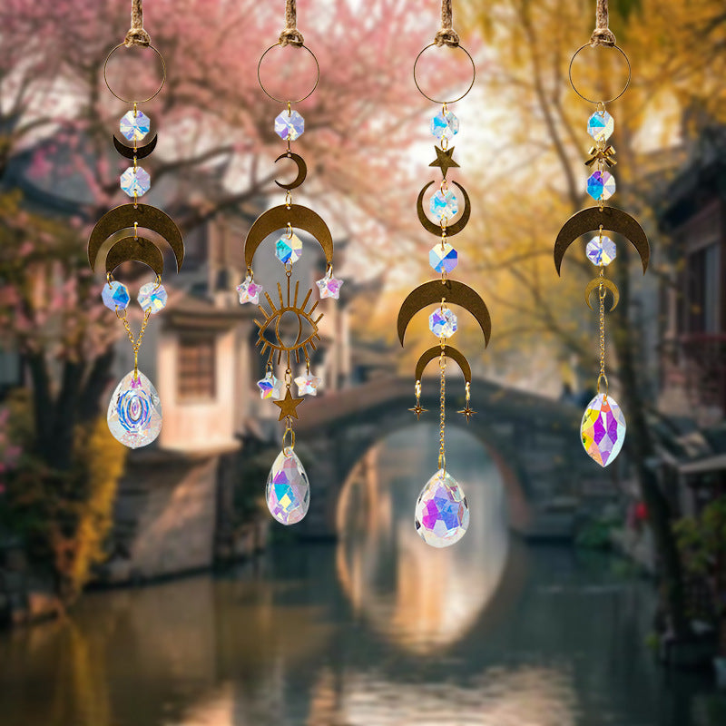 Gold Moon Hanging Colorful Crystal Decoration