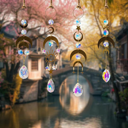 Gold Moon Hanging Colorful Crystal Decoration