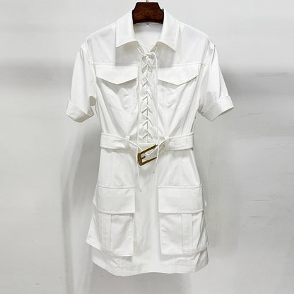 Trendy Casual Short Sleeve Dress With Belt