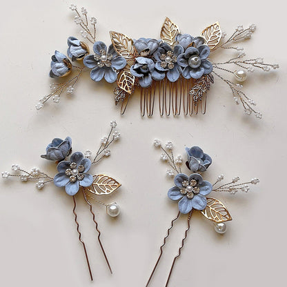 Bridal Floral Hair Combs Set in Pastel Colors