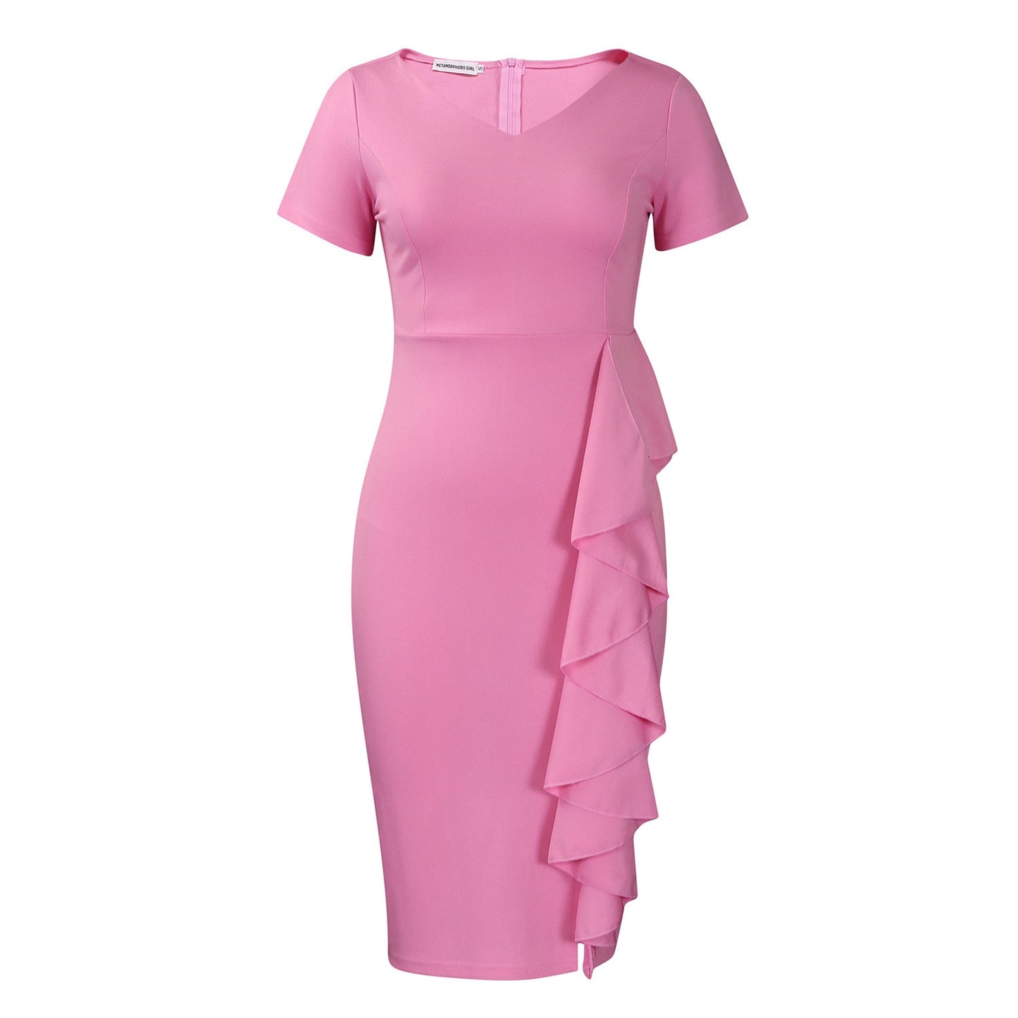 Elegant Solid Color Bodycon Dress With Ruffle Hem