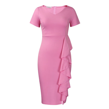Elegant Solid Color Bodycon Dress With Ruffle Hem