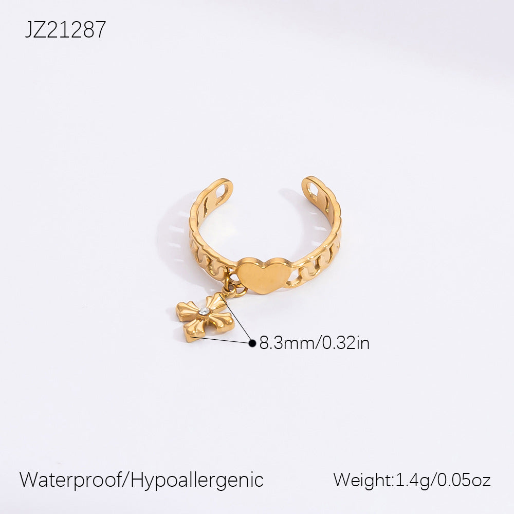 Gold Hollow Cross Earrings with Zircon Stones