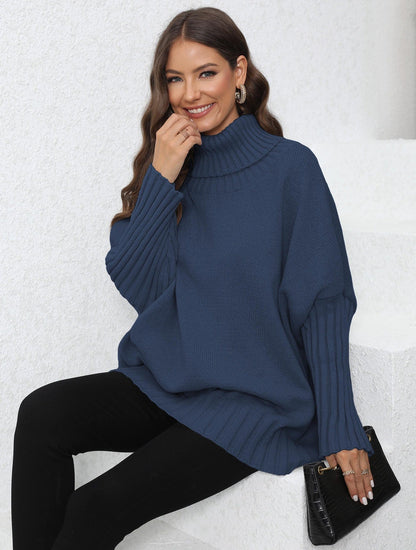 Loose Fit High Neck Knit Sweater In Solid Colors