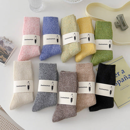 Vintage Thicken Warm Wool Solid Crew Socks