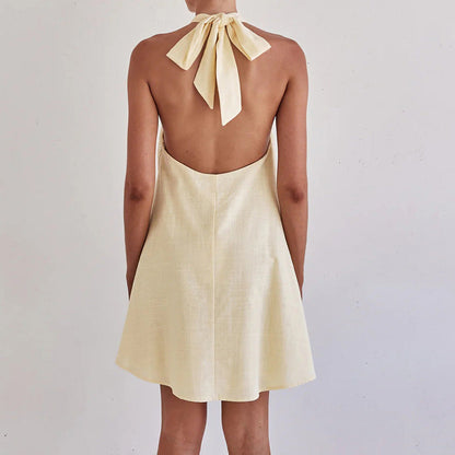 Cotton Sleeveless A-Line Dress With Halter Neck - Sexy Style