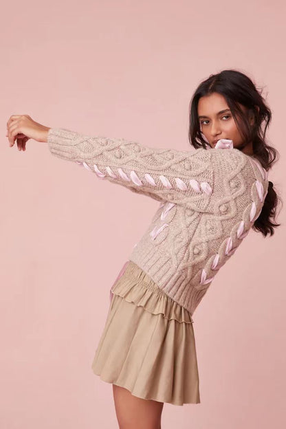 Bows Sweet Twist Round Neck Sweater