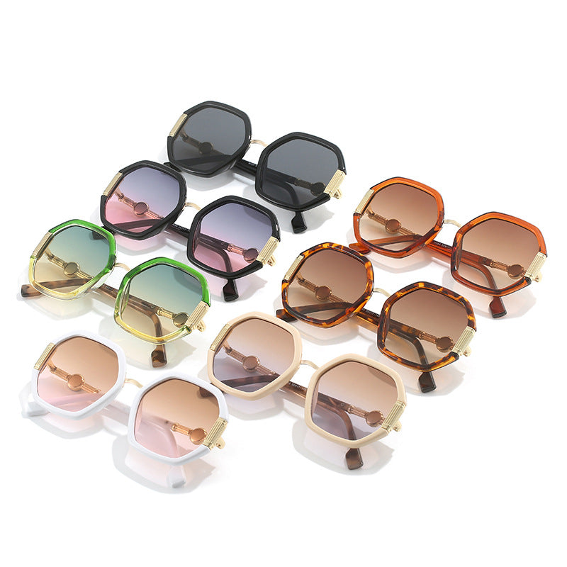 Polygon Sunglasses For Women Trendy Metal Frames Ocean Color