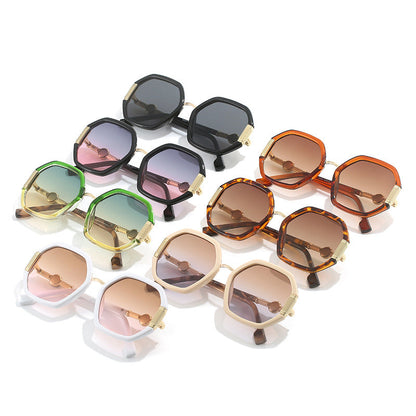 Polygon Sunglasses For Women Trendy Metal Frames Ocean Color