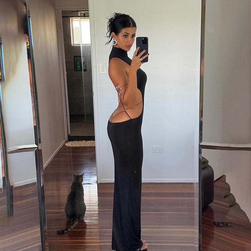 Open Back Bow Tie Long Dress Sexy Casual Dress