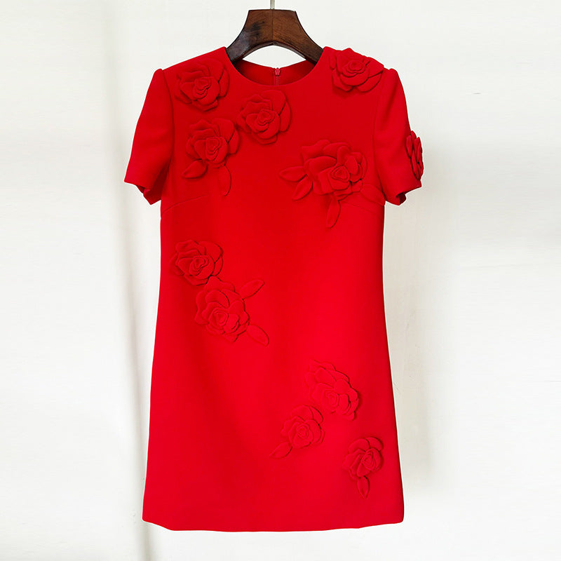 Trendy Floral Short Sleeve Dress Cotton Cocktail Dress