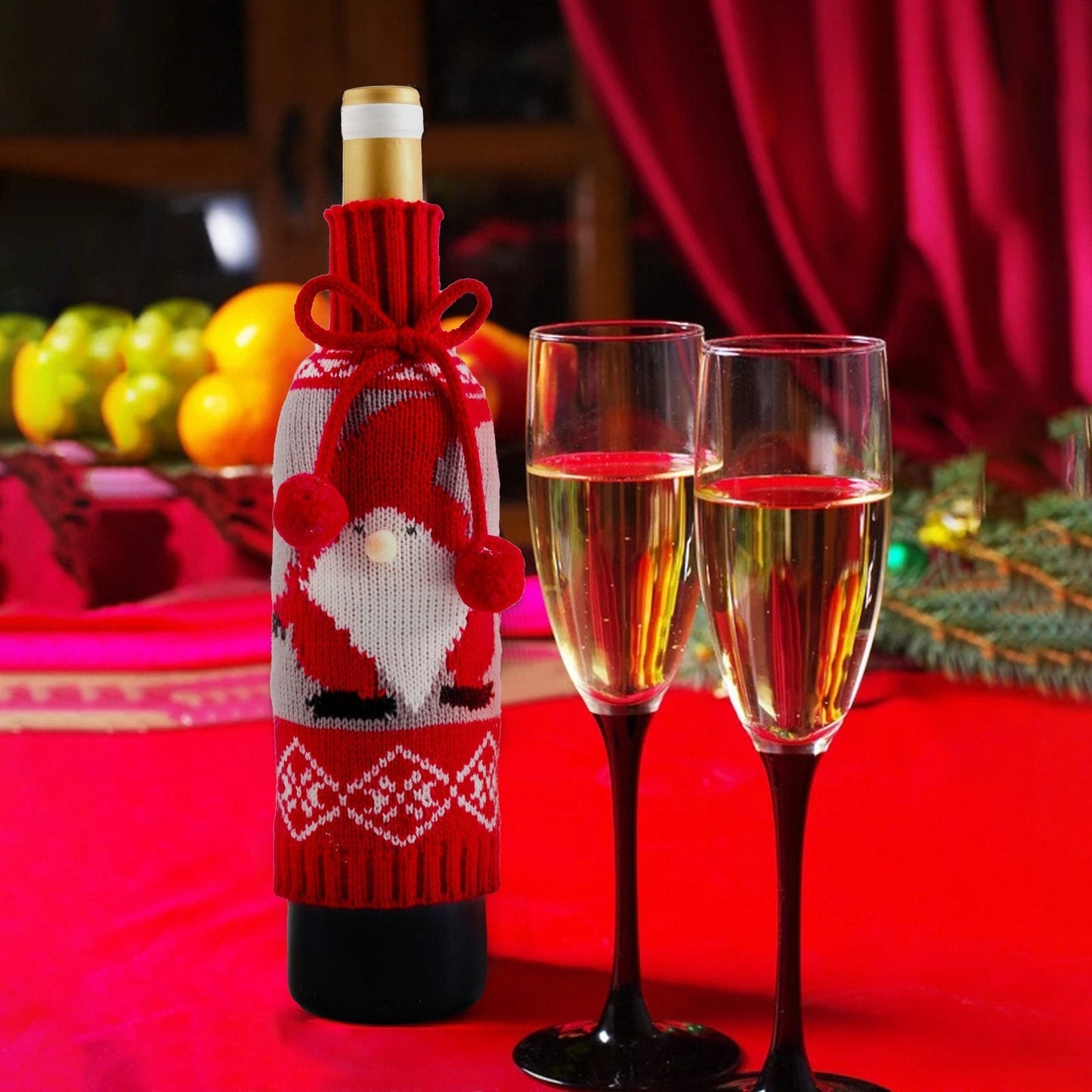 Fur Ball Bow Wine Bottle Set Elk Elder Snowman Knitted Wine Set Decoration Gift Decoration