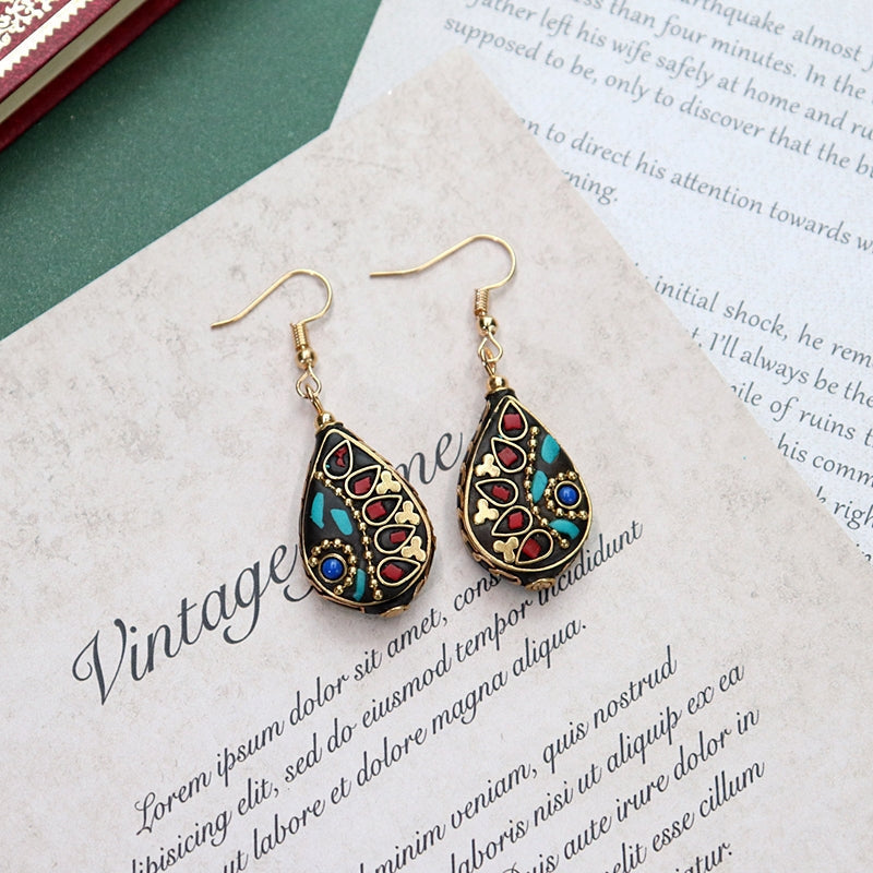 Original Niche Nepal Exotic Tibetan Ethnic Earrings Retro Temperament Simple Earrings Show Face Thin Earrings.