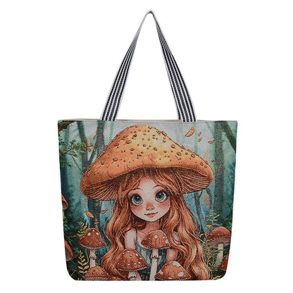 Embroidered Canvas Tote Bag with Floral Patterns