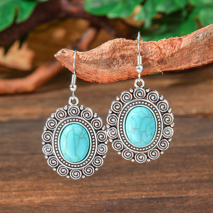 Geometric Turquoise Fringe Earrings Set Bohemian Style