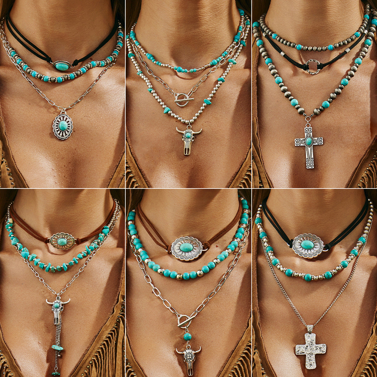 Bohemian Turquoise Style Bull Head Pendant Necklace Trendy Choker