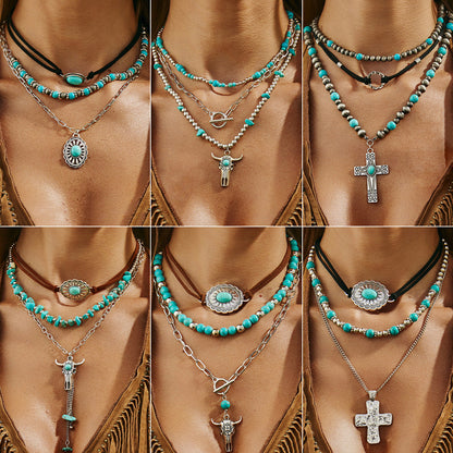 Bohemian Turquoise Style Bull Head Pendant Necklace Trendy Choker