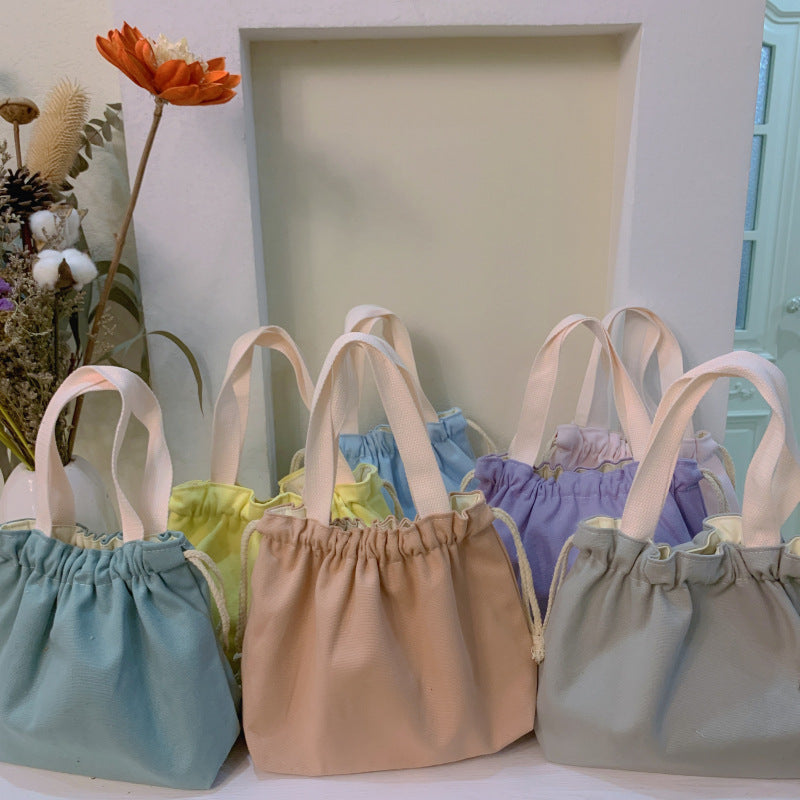 Plain Minimalist Japanese Bento Bag Canvas Drawstring Tote