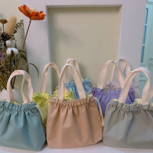 Plain Minimalist Japanese Bento Bag Canvas Drawstring Tote