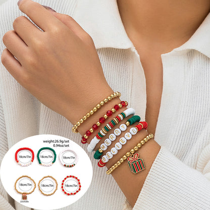 Christmas Themed Polymer Clay Bead Bracelet Set