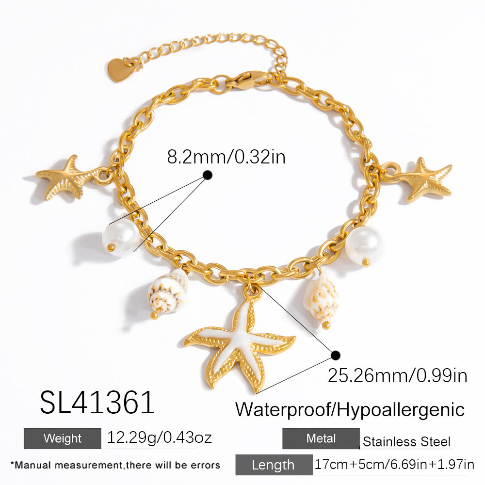 Stainless Steel Pearl Bracelet Trendy Ocean Vacation Jewelry