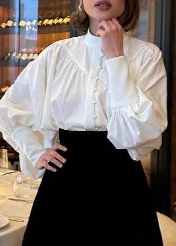 Balloon Sleeve Blouse Lightweight White Fabric