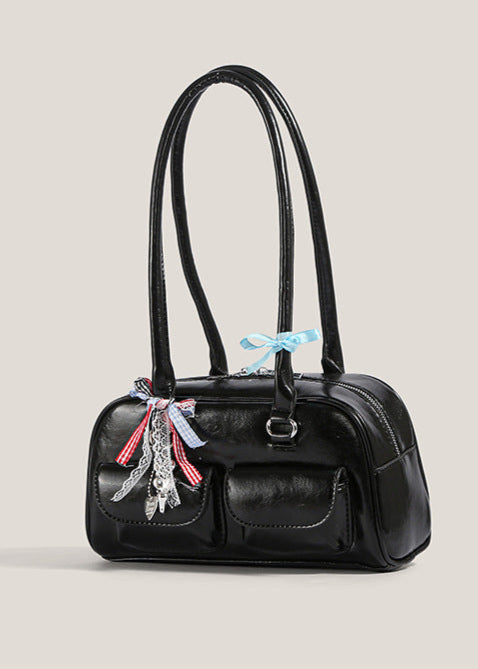 Patent Leather Shoulder Bag with Double Pocket