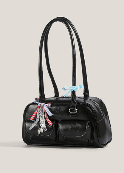 Patent Leather Shoulder Bag with Double Pocket