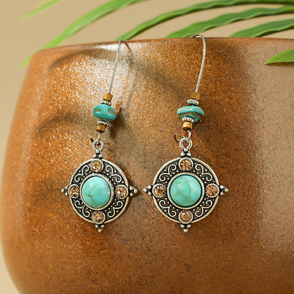 Bohemian Turquoise Teardrop Earrings Vintage Alloy Geometry